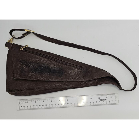 HTF Shveta Genuine Leather Cross Body Sling Bag Asymmetrical Purse Brown 14"x7" - Picture 8 of 9